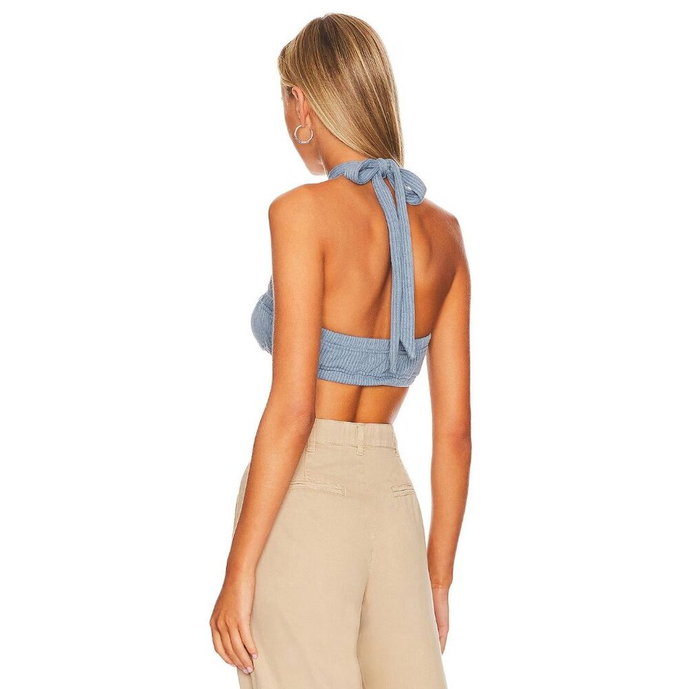 We Wore What Revolve Tie Halter Wide Rib Bra Top Women's Size XS Storm Blue NWT - Picture 6 of 16